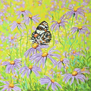Monarch Butterfly Resting on an Aster Asteraceae Flower Acrylic Painting Monarch Butterfly Resting on an Aster Asteraceae Flower Acrylic Painting