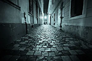<b class=qtipBold><figcaption>Night view of alley</figcaption></b><br>Night view of alley in Budapest, Hungary.<br><em>© 2009 Yury Prokopenko</em> Night view of alley