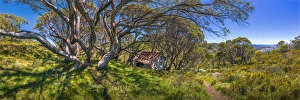 Panorama of the historic Cope Hut in the Alpine mountainous region of north east Victoria Panorama of the historic Cope Hut in the Alpine mountainous region of north east Victoria