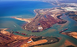 <b class=qtipBold><figcaption>Above Port Hedland</figcaption></b><br>Aerial view of Port Hedland, Western Australia. Port Hedland has a rich cultural heritage and is the second largest town in the Pilbara region of Western Australia, Above Port Hedland