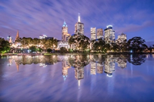 The reflection of Melbourne cityscape at dusk The reflection of Melbourne cityscape at dusk