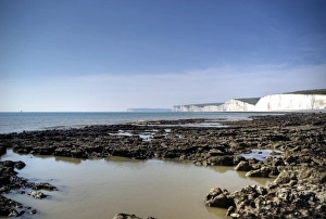 Images Dated 24th April 2010: Seven Sisters white cliffs rocky beach at low tide
