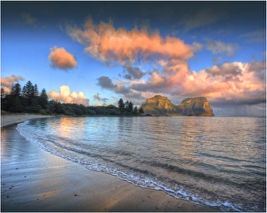 Shoreline dusk on settlement beach, Lord Howe Island Shoreline dusk on settlement beach, Lord Howe Island
