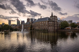 Sunrise with the Binnenhof (Inner Court) with the Hofvijver Lake, Hague, Netherlands Sunrise with the Binnenhof (Inner Court) with the Hofvijver Lake, Hague, Netherlands