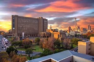Urban Skyline Gallery: Sunset View of City Council Building and Hillbrow Tower (JG Strijdom Tower), Johannesburg
