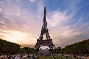 Sunset View of the Eiffel Tower From the Champ de Mars, Paris, France Sunset View of the Eiffel Tower From the Champ de Mars, Paris, France