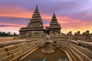 Sunset View at Shore Temple Complex with Miniature Shrine in Mahabalipuram, Kanchipuram Sunset View at Shore Temple Complex with Miniature Shrine in Mahabalipuram, Kanchipuram