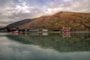 Svalbard Pyramiden and mountains water reflections Svalbard Pyramiden and mountains water reflections