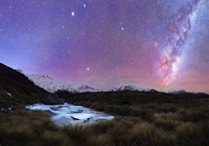 Tarns frozen with ice and milkyway sky above Tarns frozen with ice and milkyway sky above