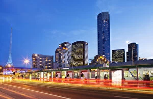 Images Dated 29th June 2009: Tram stop on Princes Bridge and Southbank skyline