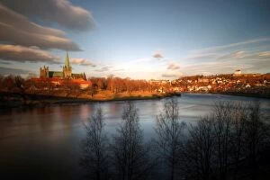 Images Dated 2nd February 2014: Trondheim Cathedral and city centre golden colours
