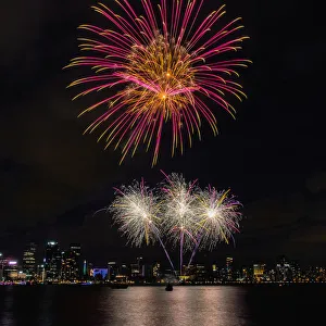 Vibrant multi coloured fireworks display over the Swan river, Perth - Western Australia Vibrant multi coloured fireworks display over the Swan river, Perth - Western Australia