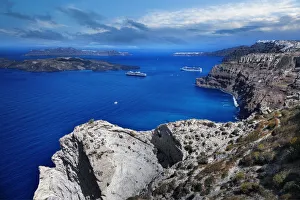 View of Aegean Sea and Cruise Ships From Santorini, Greece View of Aegean Sea and Cruise Ships From Santorini, Greece