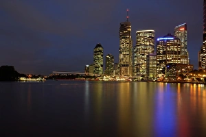 View of Brisbane River and Eagle Street Pier from Queen Street, Queensland, Australia View of Brisbane River and Eagle Street Pier from Queen Street, Queensland, Australia