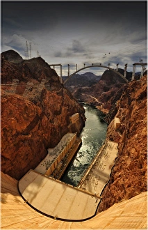 A view of the Hoover Dam and construction of the bypass bridge, Arizona, Western united States of America A view of the Hoover Dam and construction of the bypass bridge, Arizona, Western united States of America