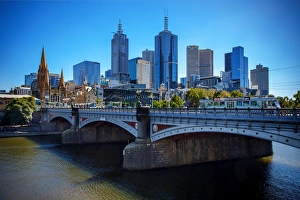 View of Princes Bridge Spanning the Yarra River and the City Skyline of Melbourne Central Business District, Victoria View of Princes Bridge Spanning the Yarra River and the City Skyline of Melbourne Central Business District, Victoria
