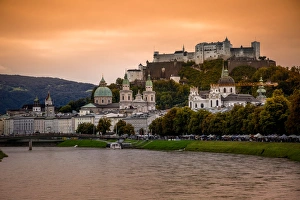 View of Salzach River and Skyline of the Historic Centre of Salzburg City, Austria View of Salzach River and Skyline of the Historic Centre of Salzburg City, Austria