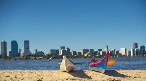 Two water kayaks on south Perth shore, Western Australia Two water kayaks on south Perth shore, Western Australia