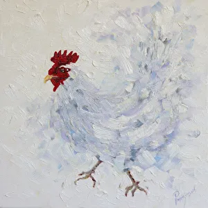 White Chicken Moving or Dancing Oil Painting White Chicken Moving or Dancing Oil Painting
