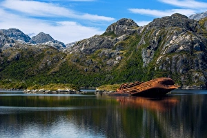 The Wreck of the SS Santa Leonor On Adelaide Rocks In Paso Shoal, Smyth Channel, Patagonia, Magallanes and Chilean Antarctica Region, Chile The Wreck of the SS Santa Leonor On Adelaide Rocks In Paso Shoal, Smyth Channel, Patagonia, Magallanes and Chilean Antarctica Region, Chile