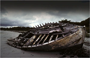 Wrecked fishing boat on the beach at Killiecrankie, Flinders Island, Bass Strait, Tasmania, Australia Wrecked fishing boat on the beach at Killiecrankie, Flinders Island, Bass Strait, Tasmania, Australia