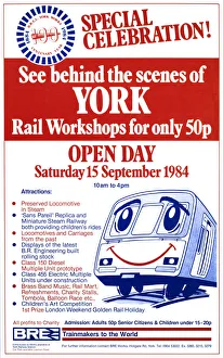 <b class=qtipBold><figcaption>1984-8227</figcaption></b><br>Poster, BR. Special Celebration! See Behind the Scenes of York Rail Workshops for only 50p<br><em>© National Railway Museum</em> 1984-8227