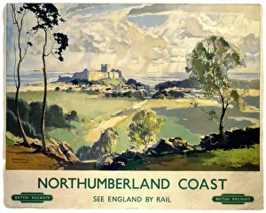 <b class=qtipBold><figcaption>1985-8858</figcaption></b><br>Poster, BR (NER), Northumberland Coast - Bamburgh and the Farne Islands,<br><em>© National Railway Museum</em> 1985-8858