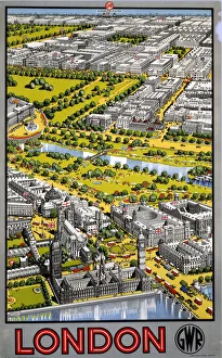 Aerial view of Central London, GWR poster, 1936 Aerial view of Central London, GWR poster, 1936
