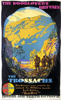 Poster produced for the London & North Eastern Railway to promote rail travel to The Trossachs in the Scottish Highlands. The poster promotes the area in connection with the clansman and outlaw, Rob Roy Macgregor (1671-1734). The image shows Macgregor's men preparing to ambush the military, beside Loch Katrine. Artwork by Austin Cooper, a Canadian who studied art in Cardiff and Arbroath. He began his career as a commercial artist in Montreal, but returned to London in 1922 and designed posters for LNER, Indian State Railways and London Transport. His first show was held at the London Gallery in 1948. Dimensions: 1016 mm x 635 mm The Booklovers Britain: The Trossachs, LNER poster, 1927