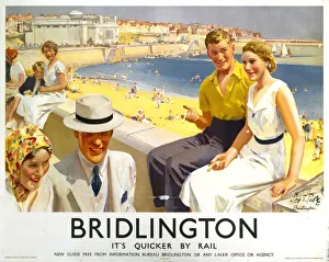 <b class=qtipBold><figcaption>'Bridlington', LNER poster, 1935</figcaption></b><br>Poster produced for London & North Eastern Railway (LNER) to promote rail travel to the coastal resort of Bridlington in Yorkshire. Artwork by Septimus E Scott (1879-1965) who studied at the Royal College of Art and also designed posters for London, Midland & Scottish Railway (LMS). Dimensions: 1016 mm x 1270 mm. <br><em>© Please read our licence terms. All digital images must be destroyed unless otherwise agreed in writing.</em> 'Bridlington', LNER poster, 1935