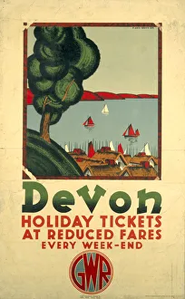 <b class=qtipBold><figcaption>'Devon', GWR poster, 1932</figcaption></b><br>Great Western Railway poster. Artwork by P Irwin Brown. <br><em>© Please read our licence terms. All digital images must be destroyed unless otherwise agreed in writing.</em> 'Devon', GWR poster, 1932