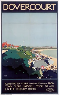 <b class=qtipBold><figcaption>'Dovercourt', LNER poster, 1923-1947</figcaption></b><br>London & North Eastern Railway (LNER) poster advertising rail services to the Essex resort of Dovercourt. Artwork by Leslie Carr. <br><em>© Please read our licence terms. All digital images must be destroyed unless otherwise agreed in writing.</em> 'Dovercourt', LNER poster, 1923-1947