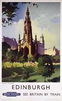 Edinburgh: The Scott Monument, BR poster, c 1950s