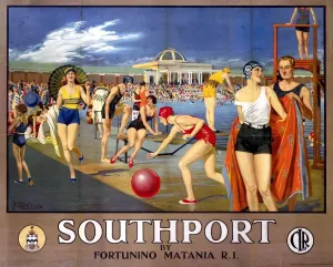 Fortunino Matania Prints: Southport Railway Print, c 1930s Cheshire Lines Poster