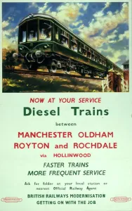 Railway Posters Prints: Now at Your Service - Diesel Trains Print, 1950
