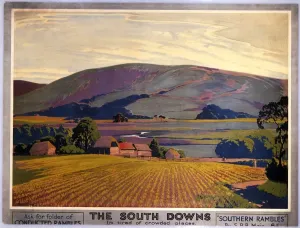 The South Downs Print, a trimmed poster showing rolling fields and hills