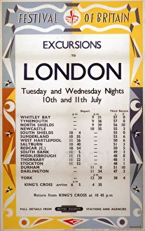 Festival of Britain - Excursions to London, BR (NER) poster, 1951 Festival of Britain - Excursions to London, BR (NER) poster, 1951