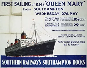 First Sailing of RMS Queen Mary, SR poster, 1936 First Sailing of RMS Queen Mary, SR poster, 1936