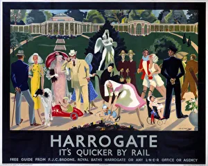 <b class=qtipBold><figcaption>'Harrogate', LNER poster, 1934</figcaption></b><br>Poster produced by London & North Eastern Railway (LNER) to promote train services to Harrogate, Yorkshire. Artwork by Anna Katrina Zinkeisen (1901-1976), who studied at the Royal Academy Schools where she won bronze and silver medals. She also designed posters for the Southern Railway (SR). <br><em>© Please read our licence terms. All digital images must be destroyed unless otherwise agreed in writing.</em> 'Harrogate', LNER poster, 1934