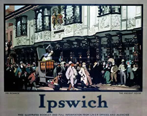 Images Dated 12th May 2003: Ipswich: Mr Pickwick outsideThe Ancient House, LNER poster, 1928
