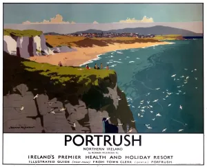 Railway Posters Prints: Norman Wilkinson Print of Portrush Beach