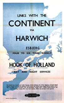 Links with the Continent via Harwich, BR poster, 1953
