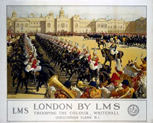 London by LMS - Trooping the Colour, Whitehall, LMS poster, 1930 London by LMS - Trooping the Colour, Whitehall, LMS poster, 1930