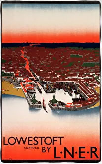 <b class=qtipBold><figcaption>'Lowestoft', LNER poster, 1923-1947</figcaption></b><br>London & North Eastern Railway (LNER) poster showing Lowestoft in Suffolk. Artwork by Tom Purvis. <br><em>© Please read our licence terms. All digital images must be destroyed unless otherwise agreed in writing.</em> 'Lowestoft', LNER poster, 1923-1947
