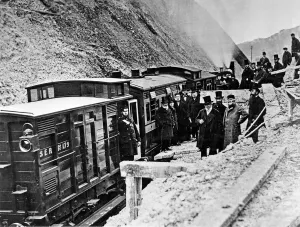 Prints of Reopening of S.E.R. between Folkestone and Dover, 9/3/1877, following landslide Panoramic Prints: Reopening of S.E.R. between Folkestone and Dover Print, 1877 Panorama