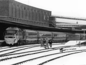 Print of Snow on train at platform (People) from National Railway Museum