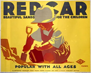 <b class=qtipBold><figcaption>'Redcar', LNER poster, 1923-1947</figcaption></b><br>London & North Eastern Railway (LNER) poster promoting rail travel to Redcar, Cleveland. Artwork by Tom Purvis. <br><em>© Please read our licence terms. All digital images must be destroyed unless otherwise agreed in writing.</em> 'Redcar', LNER poster, 1923-1947