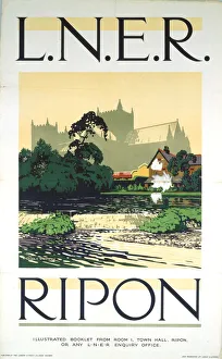 <b class=qtipBold><figcaption>'Ripon', LNER poster, 1923-1947</figcaption></b><br>Poster produced for London & North Eastern Railway (LNER) to promote rail travel to Ripon, Yorkshire. Artwork by Walter E Spradbery (1889-1969), who studied privately and was a member of the Society of Industrial Artists and Designers. He also designed posters for the SR and London Transport. <br><em>© Please read our licence terms. All digital images must be destroyed unless otherwise agreed in writing.</em> 'Ripon', LNER poster, 1923-1947