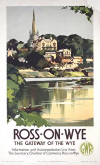 <b class=qtipBold><figcaption>'Ross-on-Wye', GWR poster, 1938</figcaption></b><br>Poster produced for the Great Western Railway (GWR) to promote rail services to Ross-on Wye, Herefordshire. The poster shows a picturesque view of the town from across the river. Artwork by Claude Buckle (1905-1973), who originally trained as an architect but turned to fine art in 1928. He painted in both oil and watercolour and was a prolific poster artist for GWR as well as BR. Much of his original poster artwork is held at the National Railway Museum. Dimensions: 1016 mm x 635 mm. <br><em>© Please read our licence terms. All digital images must be destroyed unless otherwise agreed in writing.</em> 'Ross-on-Wye', GWR poster, 1938
