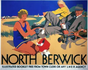 North Berwick Print, a 1923 poster of a woman pouring tea on the beach